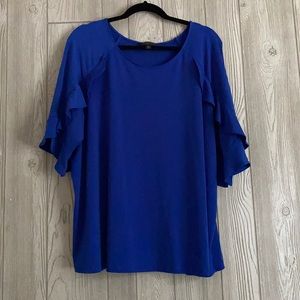 Worthington 1X Royal Blue Ruffle Blouse